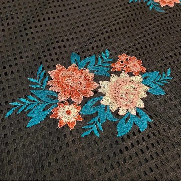 Zara Black Mesh Mini Dress with Floral Embroidered Patches - Picture 4 of 6